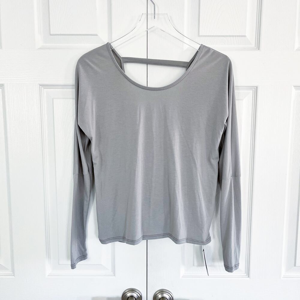 Onzie Drapey V Back Sand Open Back Dolman Long Sleeve Top Balletcore Yoga Barre
